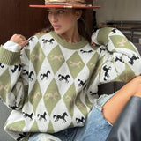Casual Horse Graphic Pullover Sweater