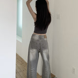Vintage Washed Whisker Wide Leg Denim Jeans