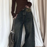 Vintage Leopard Print Cuff Relaxed Jeans