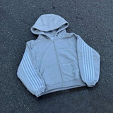 Retro Letter Embroidered Zip Hoodie