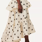 Tiered Ruffle Polka Dot Midi Skirt