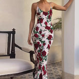 Floral Deep V Backless Maxi Dress