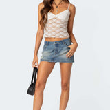Floral Lace Camis Summer Backless Spaghetti Strap Tank Sleeveless Mini Vest for Streetwear Clubwear Crop Tops