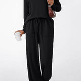 Chic Pocketed Drawstring Solid Casual Two Piece Set