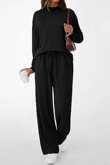 Chic Pocketed Drawstring Solid Casual Two Piece Set