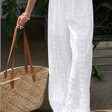 Solid Cutout Embroidered Elastic Waist Pants