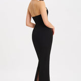 Collared Backless Slit Maxi Dress