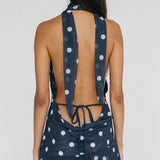 Polka Dot Halter Backless Mesh Mini Dress