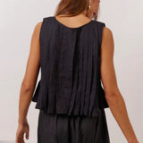 Solid Ruffled Tie Linen Cotton Shirt Tank Top