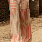 Beach Style Striped Drawstring Wide Leg Pants