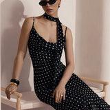 Elegant Polka Dot Cowl Neck Maxi Dress