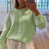 Casual Solid Buttoned Long Sleeve Knit Cardigan