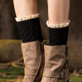 Crochet Lace Trim Cable Knit Boot Cuffs