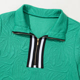Sea Green Jacquard Textured Quarter Zipper Shift Mini Dress