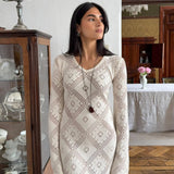 Knit Argyle Jacquard Long Sleeve Maxi Dress