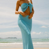 Double Layer Mesh Strapless Crop Bodycon Skirt Set