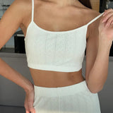 Knitted Cotton Jacquard Cropped Long Sleeve Three Piece Set