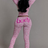 Contrast Letter Vneck Slim Two Piece Set