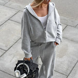 Zipper Hoodie Long Sleeve Wide Leg Pants Two Piece Set