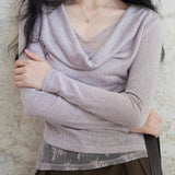 Mock Two Piece Draped Lace Knit Top