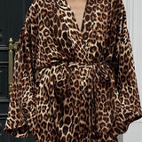 Chic Printed Long-Sleeve Shirt Belted Wide-Leg Pants Two Piece Set