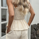 Casual Minimalist stripe Tube Ruffle Shorts Two Piece Set