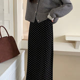High Waist Polka Dot Back Slit Skirt
