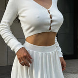 Sexy Knit Crop Top Two Piece Skirt Set