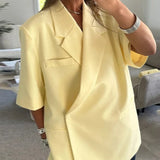 Yellow Lapel Short Sleeve Blazer