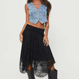 Asymmetrical Hem Lace Detail Midi Skirt