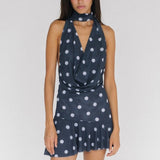 Polka Dot Halter Backless Mesh Mini Dress