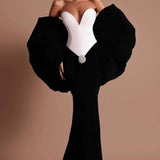 Crystal-Floral Luxury Black-White Bodycon Strapless Party Dress