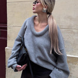 3D V Neck Paneled Oversized Solid Sweater