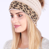 Leopard Print Slouchy Knit Beanie Hat