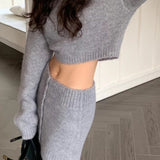 Short Fitted Knit Round Neck Slim Two Piece Set