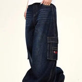 Dark Blue Cargo Wide-Leg Jeans
