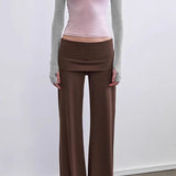 Solid Knit Foldover Waist Flowy Pants