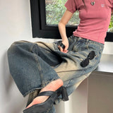 Vintage Washed Whisker Wide Leg Denim Jeans