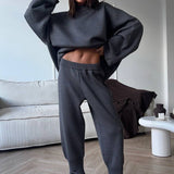 Solid Distressed Knit Crew Neck Sweater Two Piece Set