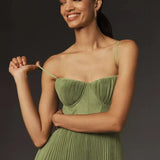 Bustier Pleated Tulle Fit & Flare Midi Dress