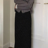 High Waist Polka Dot Back Slit Skirt