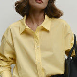 Cotton Yellow Button Down Loose Commuter Blouse