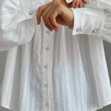 White Cotton Jacquard Stand Collar Blouse