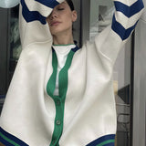 Simple Color Block Striped Relaxed Knit Cardigan