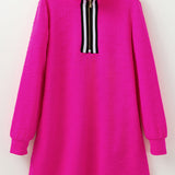 Rose Red Jacquard Textured Quarter Zipper Shift Mini Dress
