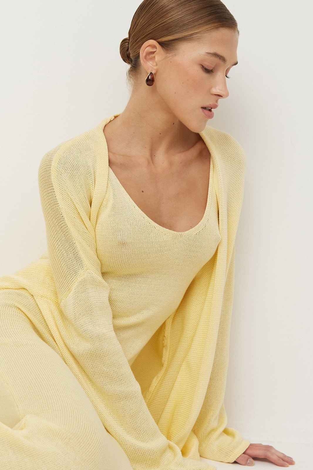 Solid V Neck Cotton Knit Bodycon Two Piece Set