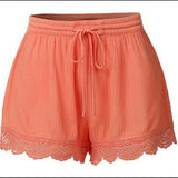 Women's scalloped drawstring elastic waist shorts