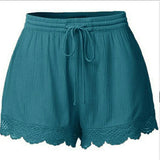 Women's scalloped drawstring elastic waist shorts