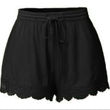 Women's scalloped drawstring elastic waist shorts