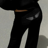 Solid Sequin Wing Graphic Relaxed Hoodie